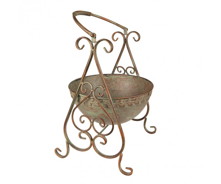 Hnědo -zelený antik kovový stojan na květiny - Ø- 26*27*49 cm Clayre & Eef