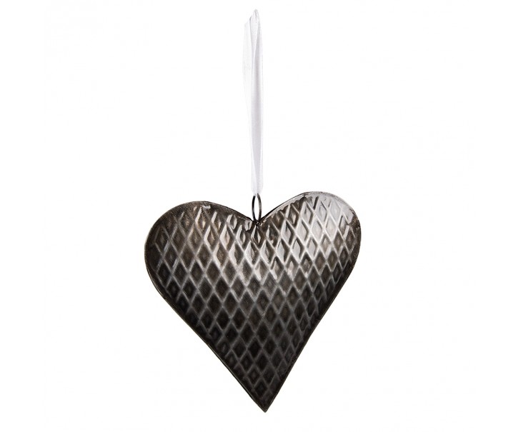 Šedo-černé antik závěsné kovové srdce - 15*3*15 cm Clayre & Eef