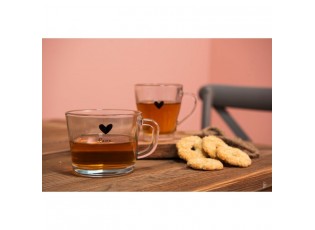 Skleněný hrneček s černým srdíčkem Love - 13*10*9 cm / 450 ml