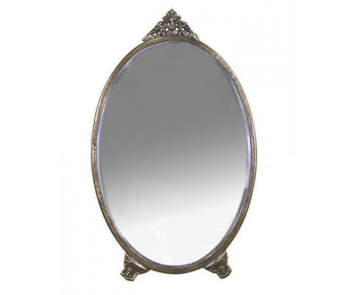 Bronzové antik oválné stolní zrcadlo s ozdobou Bariet - 15*0,5*26 cm Chic Antique