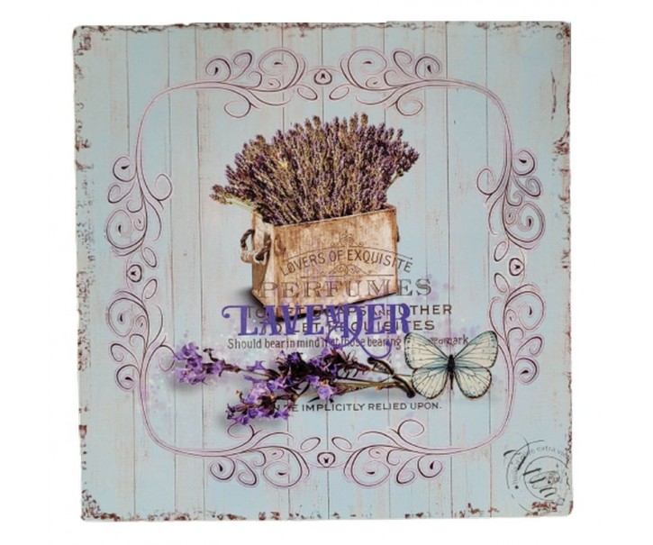 Modrá nástěnná kovová cedule s levandulí Lavander - 30*30 cm Ostatn&iacute;