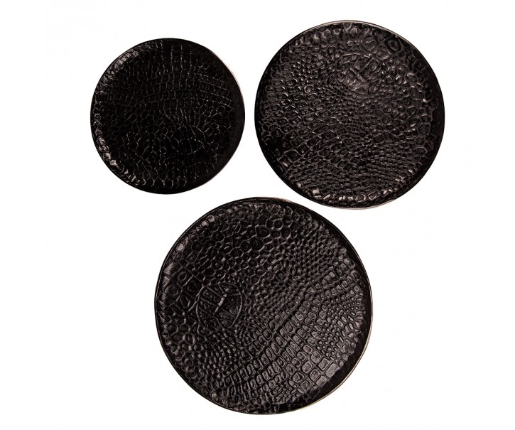 3ks černý kovový dekorativný podnos/ tác - Ø 40*2 / Ø 35*2 / Ø 29*2 cm Clayre & Eef