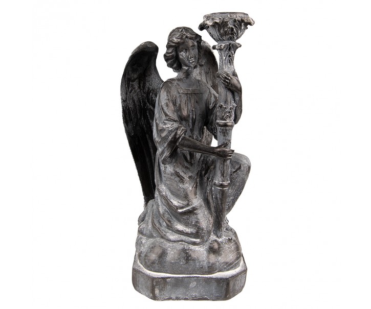 Šedý antik svícen Anděl - 15*14*29 cm Clayre & Eef