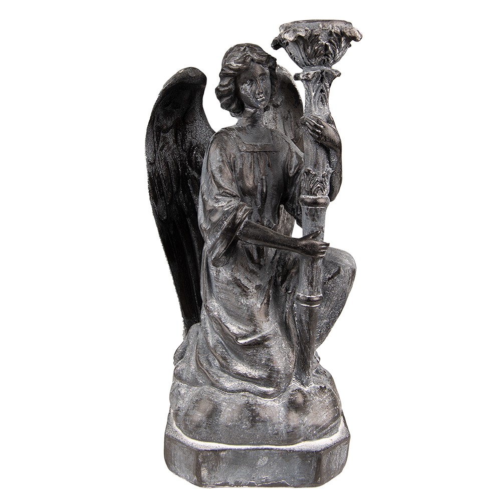 Šedý antik svícen Anděl - 15*14*29 cm