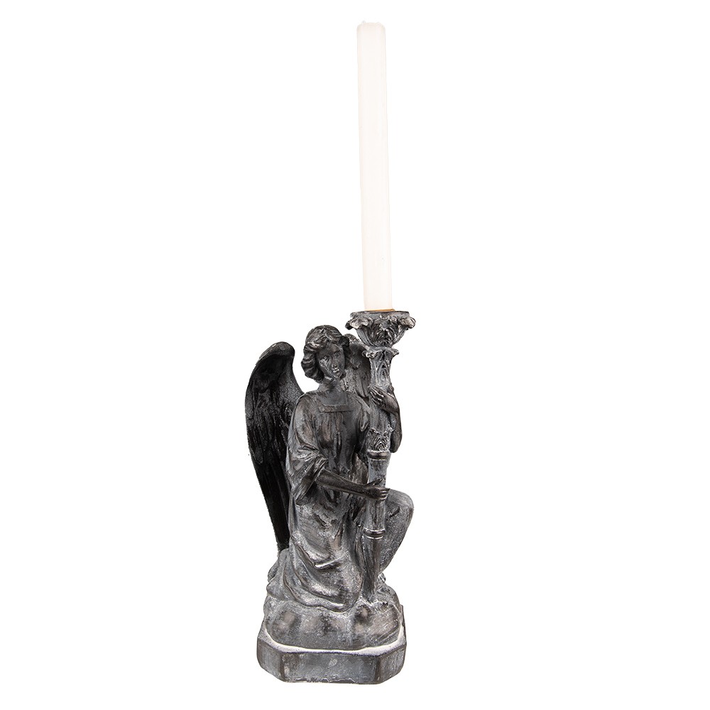 Šedo-černý antik svícen Anděl - 15*14*29 cm Clayre & Eef Šedo-černý antik svícen Anděl - 15*14*29 cm Clayre & Eef