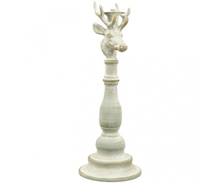Béžový antik kovový svícen ArtFerro s jelenem - 13,5*13,5*37cm Exner