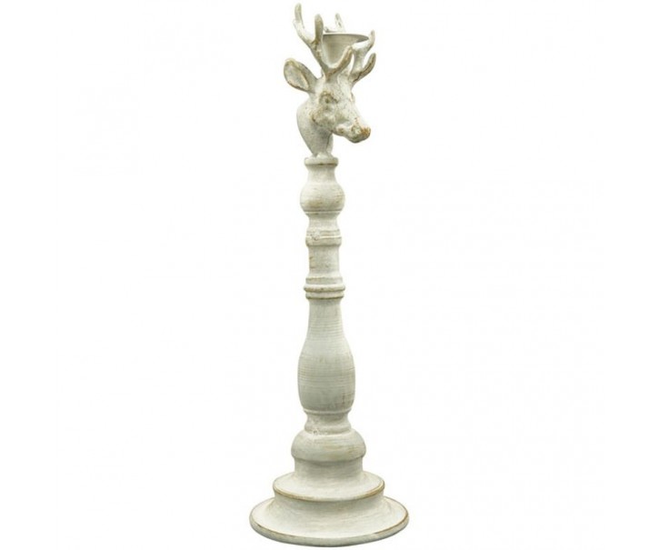 Béžový antik kovový svícen ArtFerro s jelenem - 13,5*13,5*43cm Exner