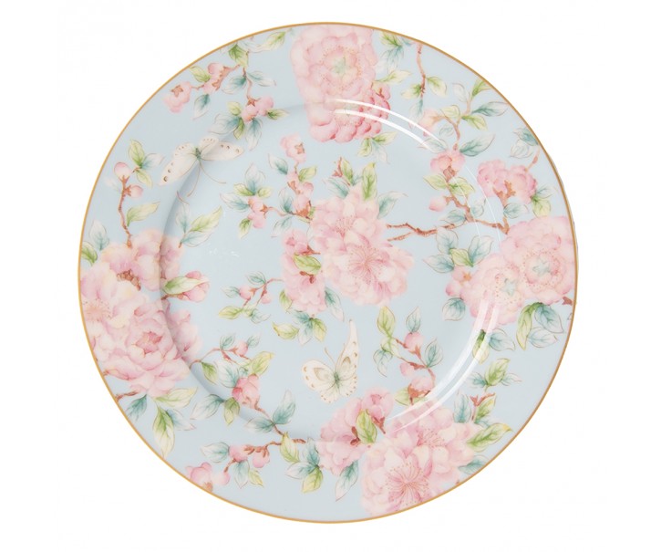 Porcelánový dezertní talířek s růžovými květy Rosa - Ø 19*2 cm Clayre & Eef