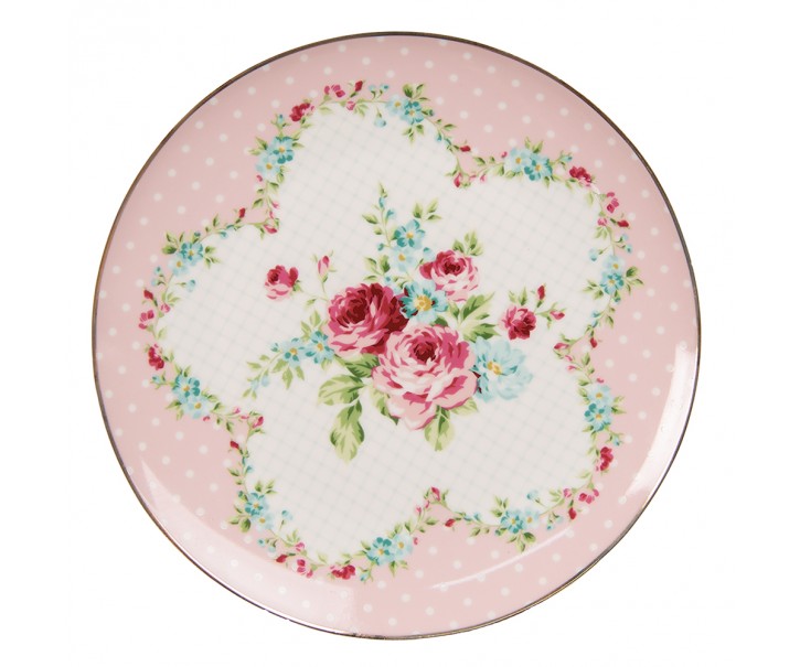 Růžový porcelánový dezetní talířek Laverne - Ø 20*2 cm Clayre & Eef