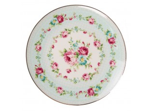 Zelený porcelánový dezertní talíř s květy - Ø 21*2 cm
