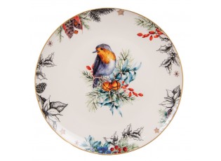 Porcelánový dezertní talíř s vánočním motivem ptáčka - Ø 21*2 cm