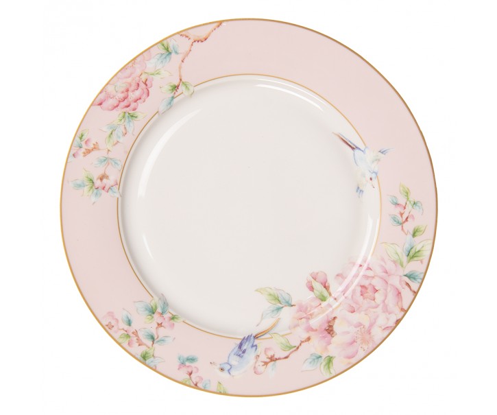 Porcelánový jídelní talíř s růžovými květy Rosa - Ø 27*2 cm Clayre & Eef