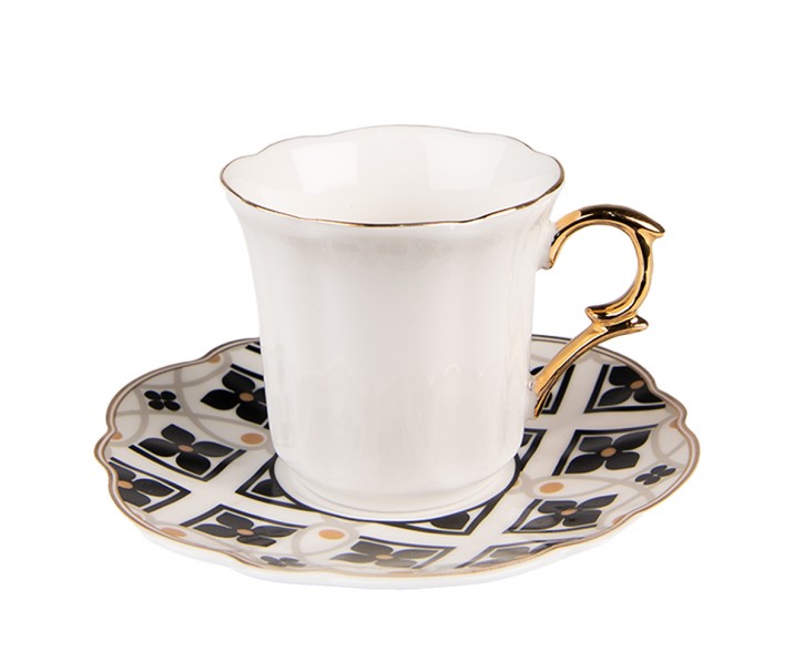 Bílý porcelánový šálek s barevným podšálkem Cuppie - Ø 12*7 / 95 ml Clayre & Eef