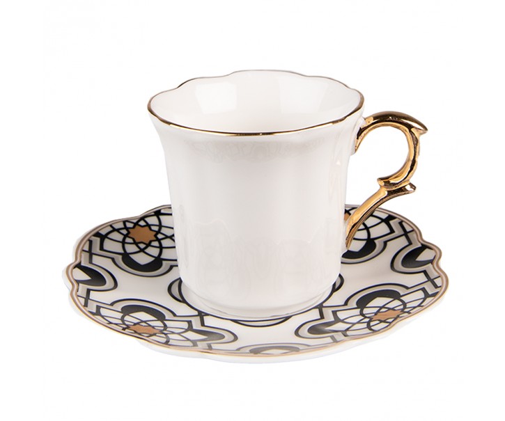 Bílý porcelánový šálek s barevným podšálkem Cuppie - Ø12*7 / 95 ml Clayre & Eef