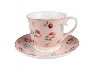 Růžový porcelánový šálek s podšálkem Laverne - Ø 15*8 / 250 ml