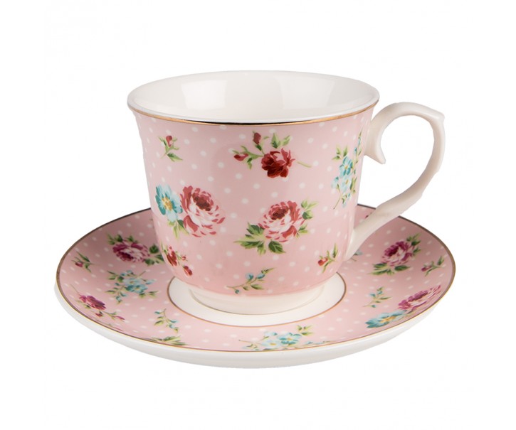 Růžový porcelánový šálek s podšálkem Laverne - Ø 15*8 / 250 ml Clayre & Eef