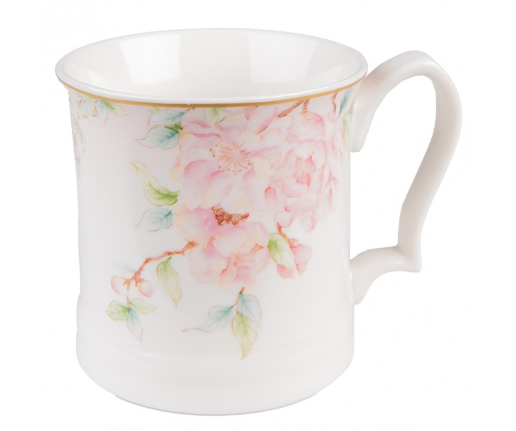Porcelánový hrnek s růžovými květy Rosa - 13*9*9 cm / 414 ml Clayre & Eef