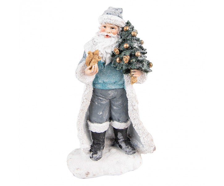 Šedá dekorace Santa s vánočním stromečkem - 11*9*21 cm Clayre & Eef