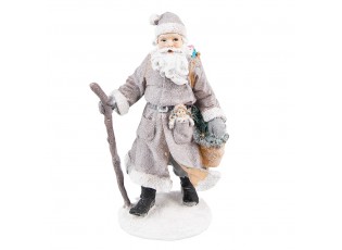 Šedá dekorace Santa s holí a panenkou - 12*9*21 cm