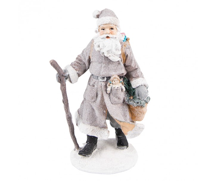 Šedá dekorace Santa s holí a panenkou - 12*9*21 cm Clayre & Eef