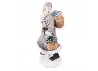 Šedá dekorace Santa s holí a panenkou - 12*9*21 cm