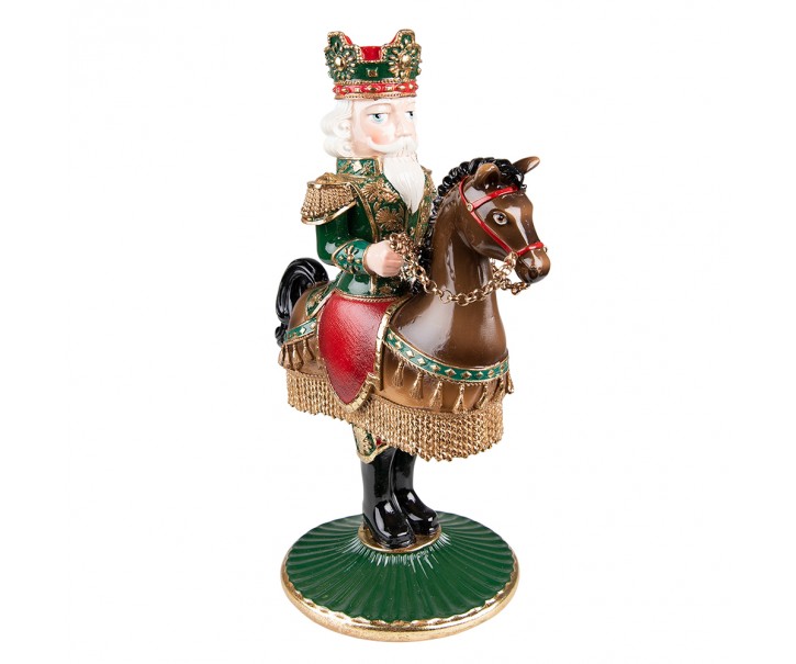 Hnědo-zelený svícen na úzkou svíčku Louskáček na koni - 22*15*33 cm Clayre & Eef