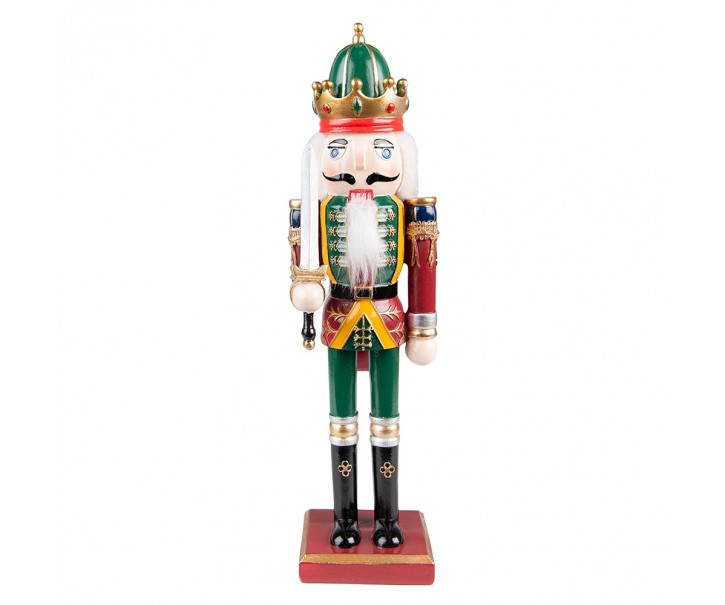 Vánoční dekorace socha Louskáček v červeno-zeleném - 9*7*30 cm Clayre & Eef