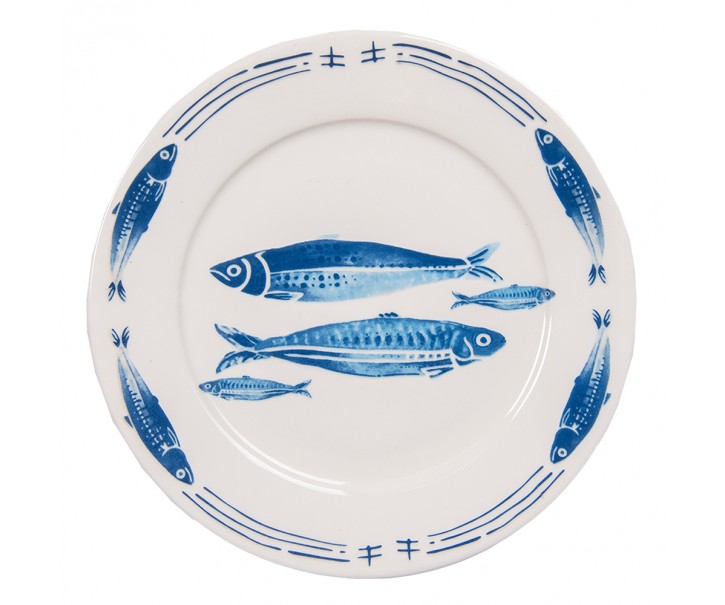 Porcelánový dezertní talíř s rybkami Fish Blue - Ø 20*2 cm Clayre & Eef