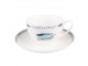 Porcelánový šálek s podšálkem s rybkami Fish Blue - 12*6*6 cm / Ø 15*2 cm / 250 ml Clayre & Eef