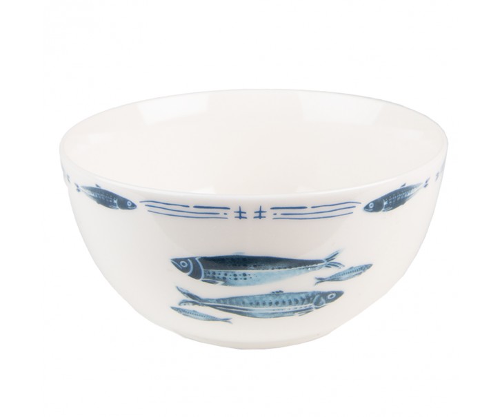 Porcelánová miska na polévku s rybkami Fish Blue - Ø 14*7 cm / 500 ml Clayre & Eef