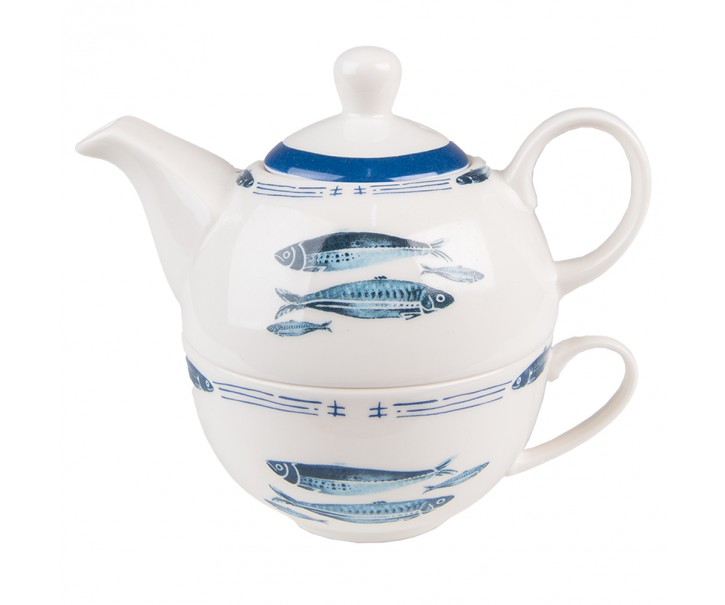 Tea for One s rybkami Fish Blue - 17*11*14 cm / 400 ml / 250 ml Clayre & Eef