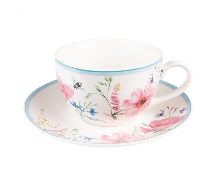 Porcelánový šálek s podšálkem Meadow - 12*8*10 cm / Ø15*2 cm / 230 ml Clayre & Eef
