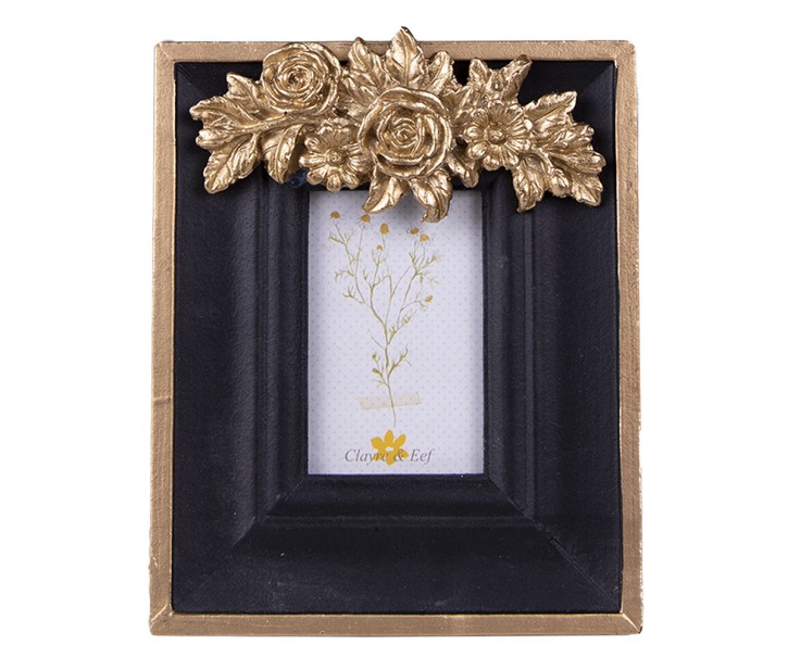 Černý fotorámeček se zdobením - 11*1*14 cm / 5*7 cm Clayre & Eef