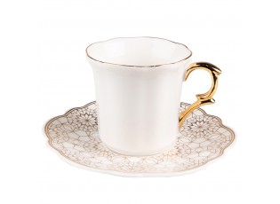 Bílý porcelánový šálek se vzorovaným podšálkem Cuppie - Ø 12*7 / 95 ml