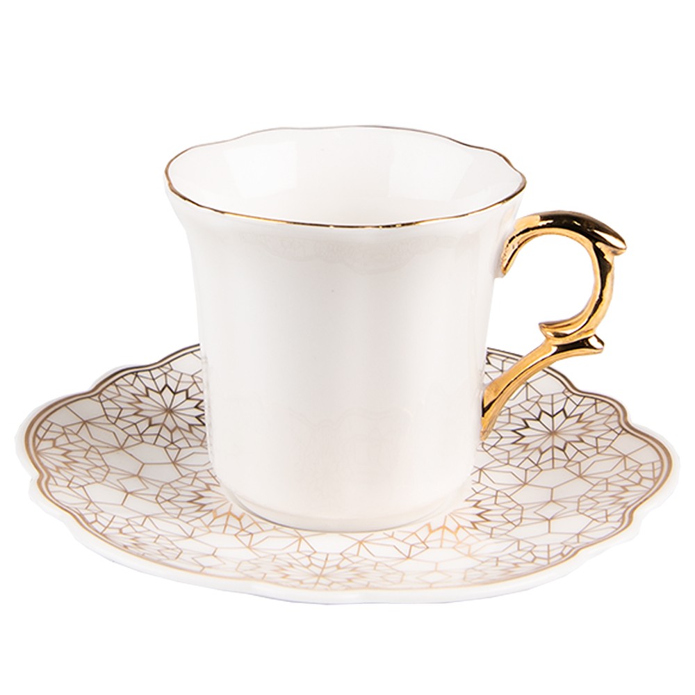 Bílý porcelánový šálek se vzorovaným podšálkem Cuppie - Ø 12*7 / 95 ml