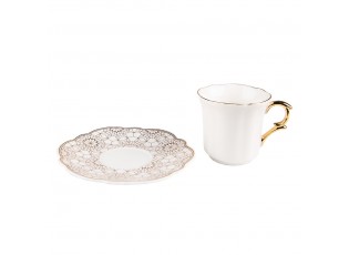 Bílý porcelánový šálek se vzorovaným podšálkem Cuppie - Ø 12*7 / 95 ml