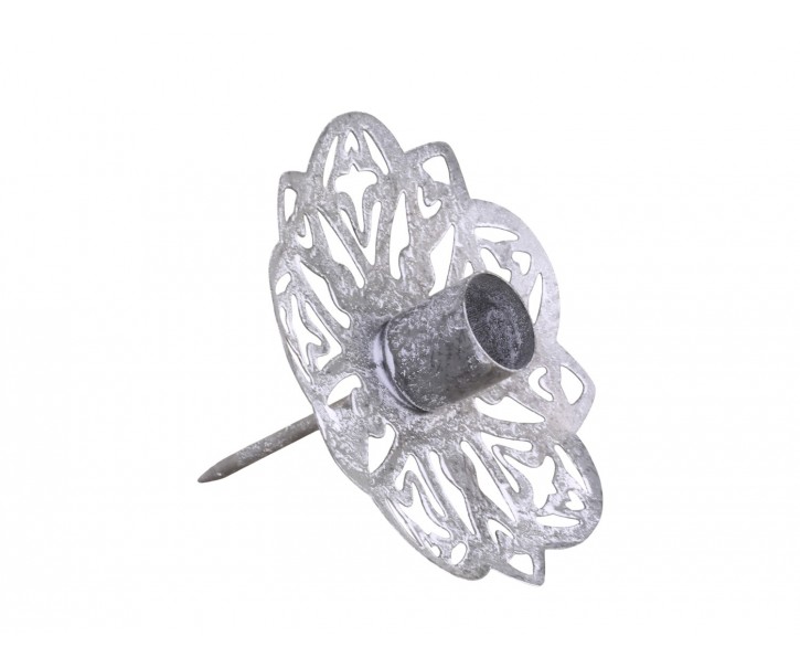 Zinkový antik zapichovací stojan na úzkou svíčku na věnec - Ø 11*9 cm Chic Antique