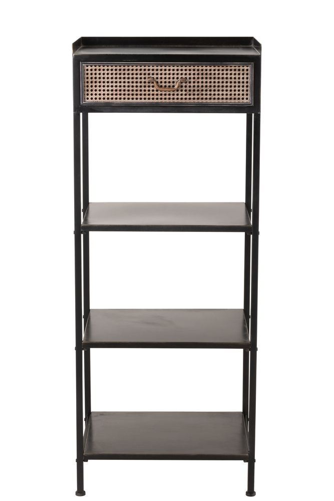 Černý kovový policový regál se šuplíkem Valio Black - 54*38*140cm J-Line by Jolipa Černý kovový policový regál se šuplíkem Valio Black - 54*38*140cm J-Line by Jolipa