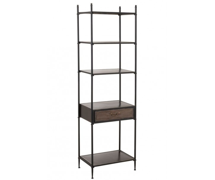 Černý kovový policový regál se šuplíkem Valio Black - 55*37*185cm J-Line by Jolipa