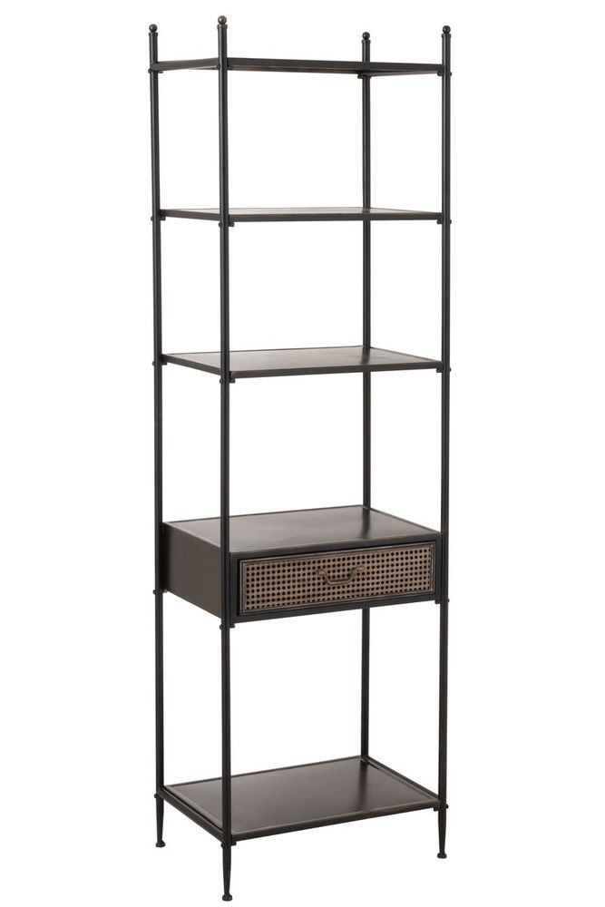 Černý kovový policový regál se šuplíkem Valio Black - 55*37*185cm