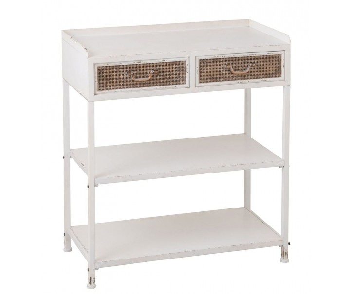 Bílý antik kovový konzolový stůl se šuplíky Valio White - 75*38*84cm J-Line by Jolipa