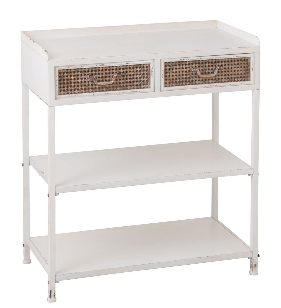 Bílý antik kovový konzolový stůl se šuplíky Valio White - 75*38*84cm
