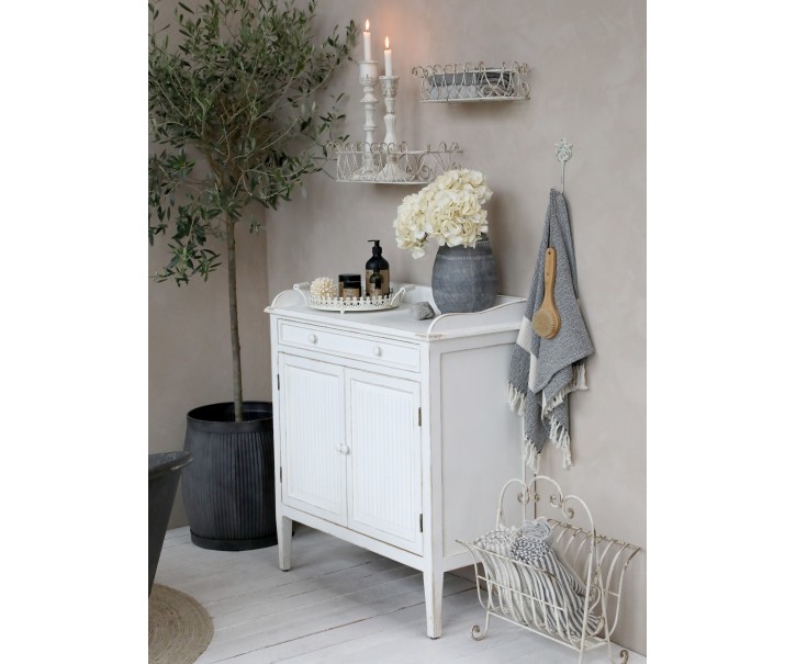 Bílá antik dřevěná komoda s dvířky Old French Satin - 83*41*92cm Chic Antique