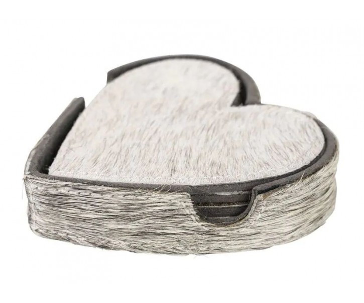 Sada 4ks kožených podtácků ve tvaru srdce Heart grey - 13*13*3 cm Mars & More 