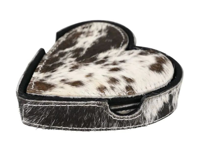 Sada 4ks kožených podtácků ve tvaru srdce Heart black - 13*13*3 cm