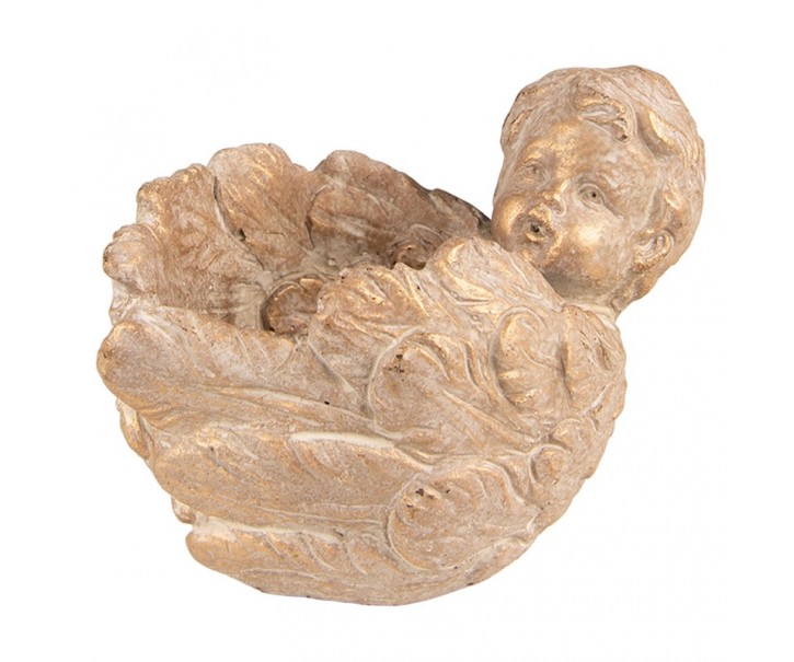 Zlato-hnědý antik obal na květináč Anděl s křídly - 16*13*12 cm Clayre & Eef