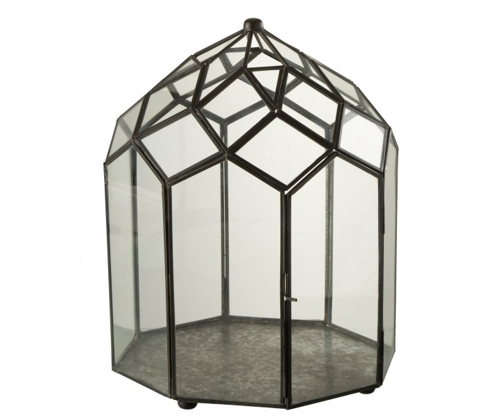 Černý kovový domácí skleník Terrarium - 25*25*38 cm J-Line by Jolipa