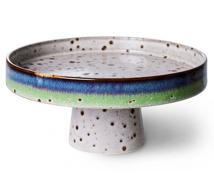 Šedý keramický podnos na noze 70s Comet - Ø 21*10cm HKLIVING