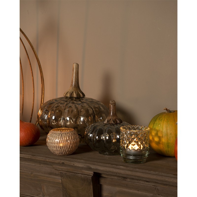 Dekorace hnědo-zelená skleněná dýně Pumpkin M - Ø 17*20 cm Clayre & Eef Dekorace hnědo-zelená skleněná dýně Pumpkin M - Ø 17*20 cm Clayre & Eef