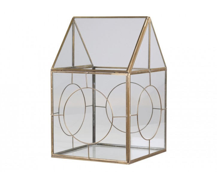 Bronzová antik kovová lucerna Candle house - 20*20*33cm Chic Antique